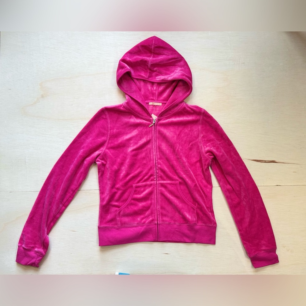 VTG F21 Hot Dark Pink Velour Zip up Track Jacket Hoodie L